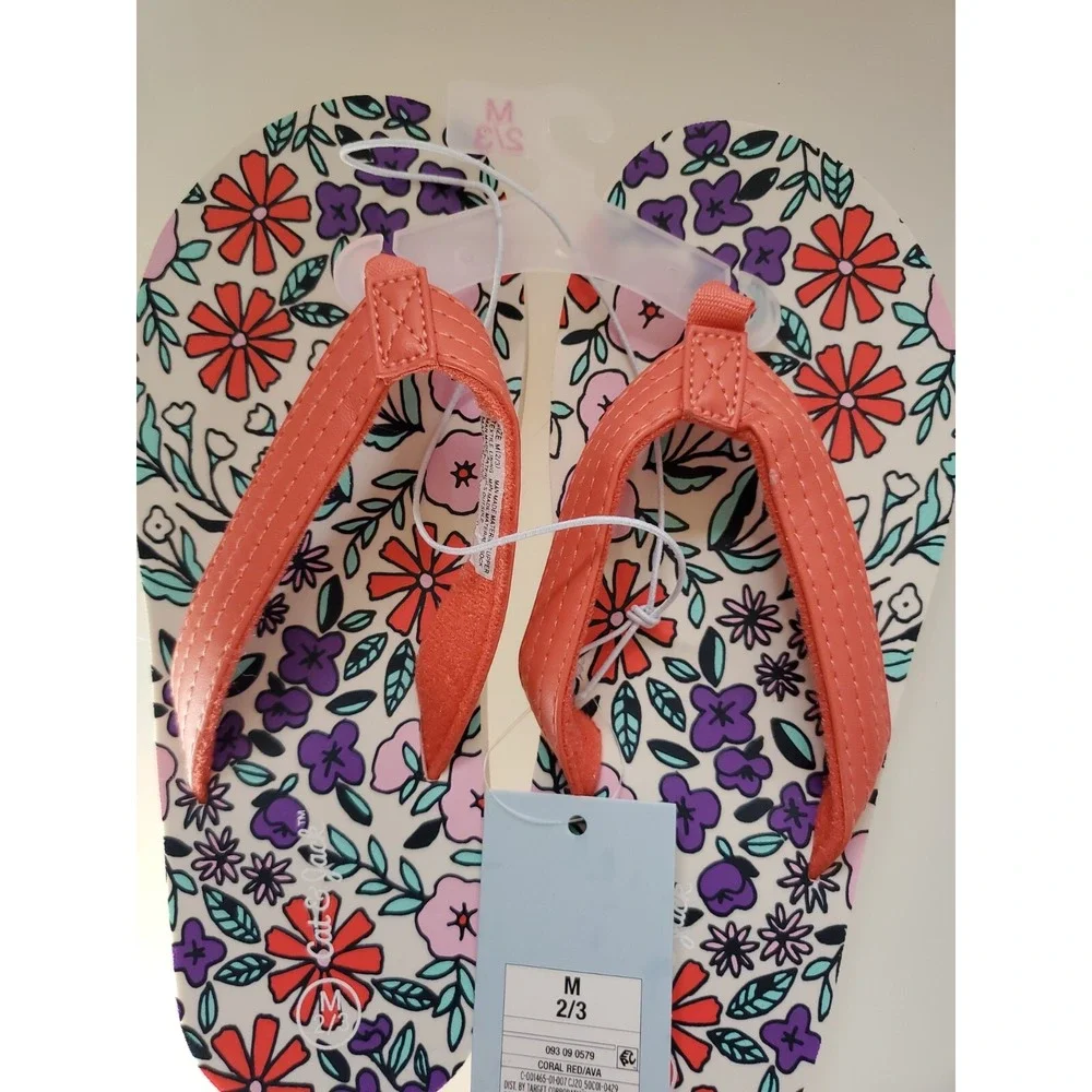Cat & Jack‎ Girls Ava Coral Flip Flops Sandals size M (2/3) NWT